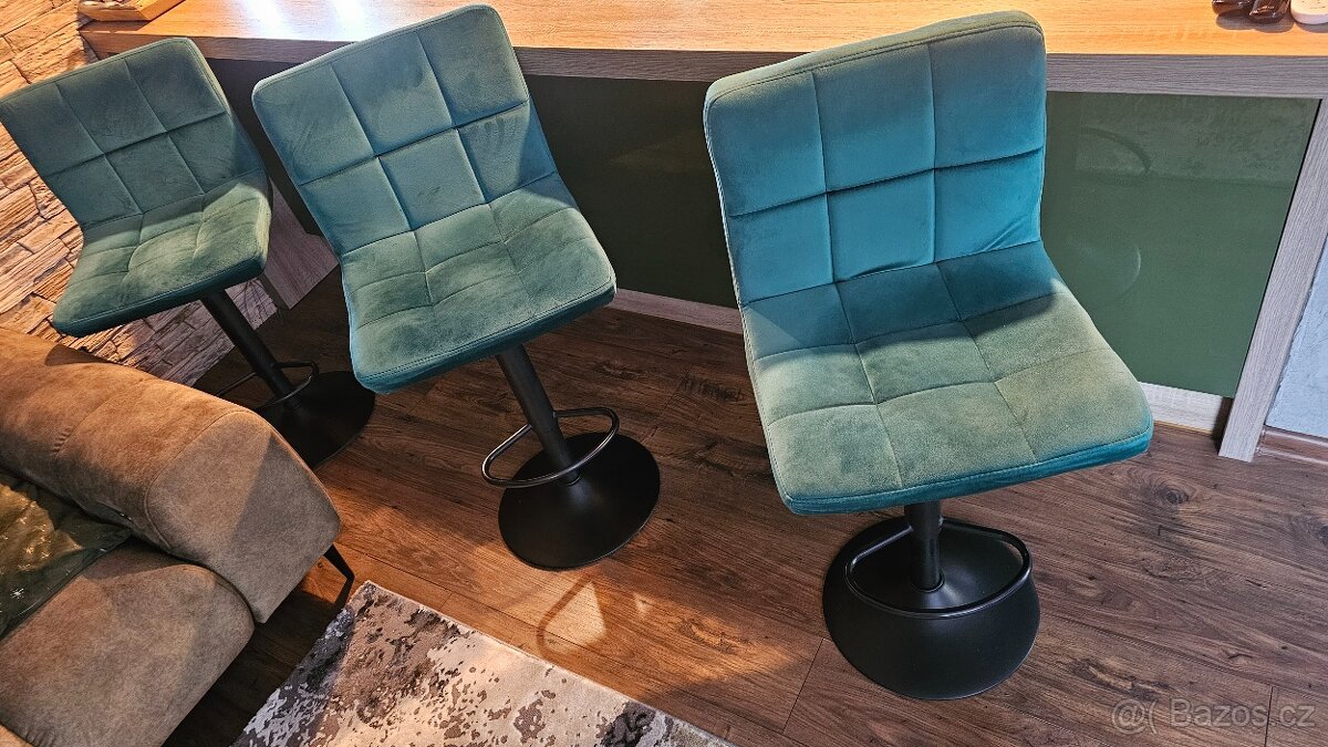 3ks barová židle zelená 1kus za 400kč