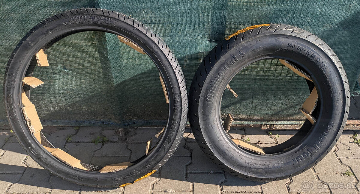 NOVÉ Pneu Continental 140/90-15 70 H TL a 80/90 21 48H TL
