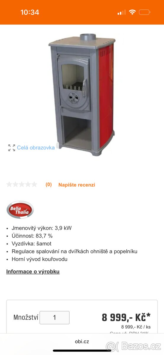 Prodám krbova kamna Bela Thalia