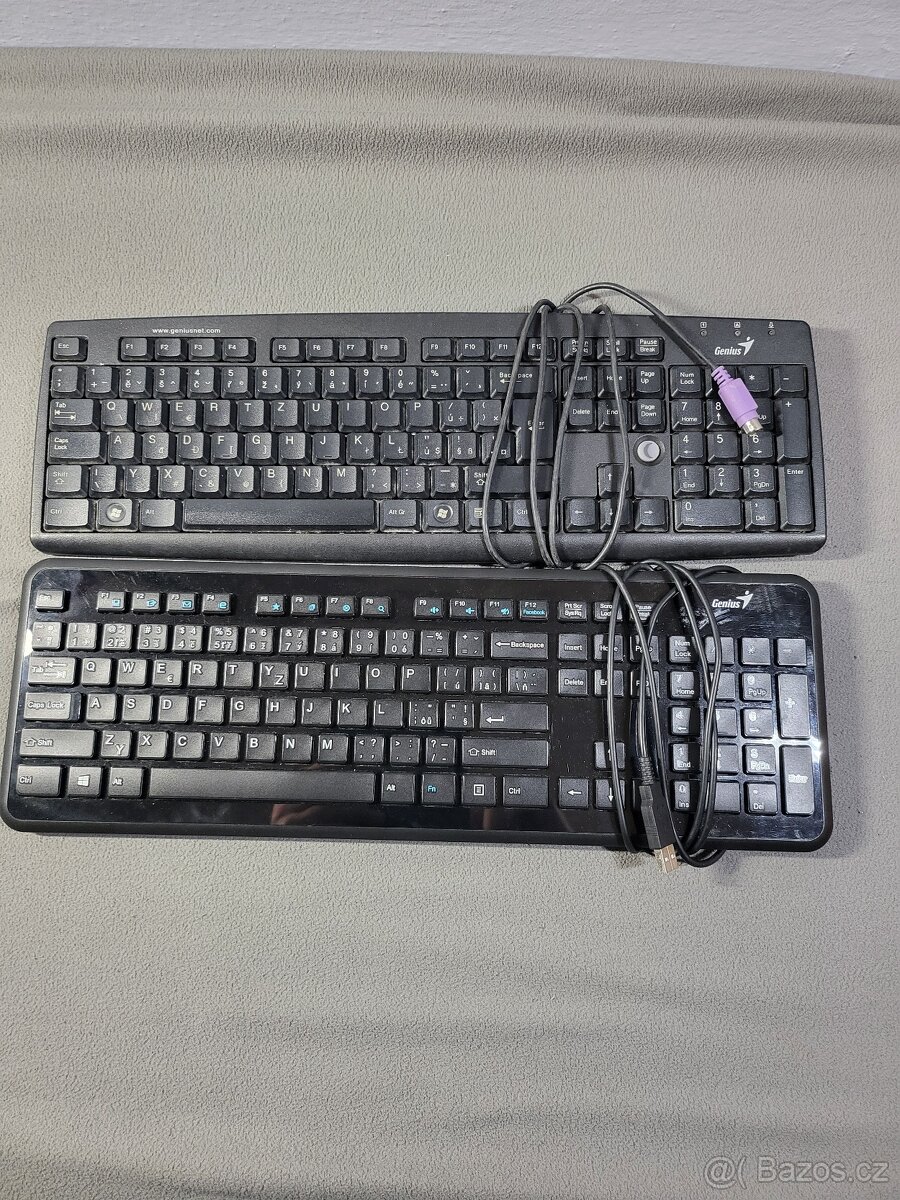 2× drátová klávesnice Genius – USB a PS 2 připojení