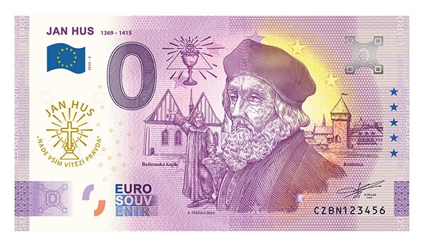 0 EuroSouvenir Euro bankovka JAN HUS zlatý přítisk