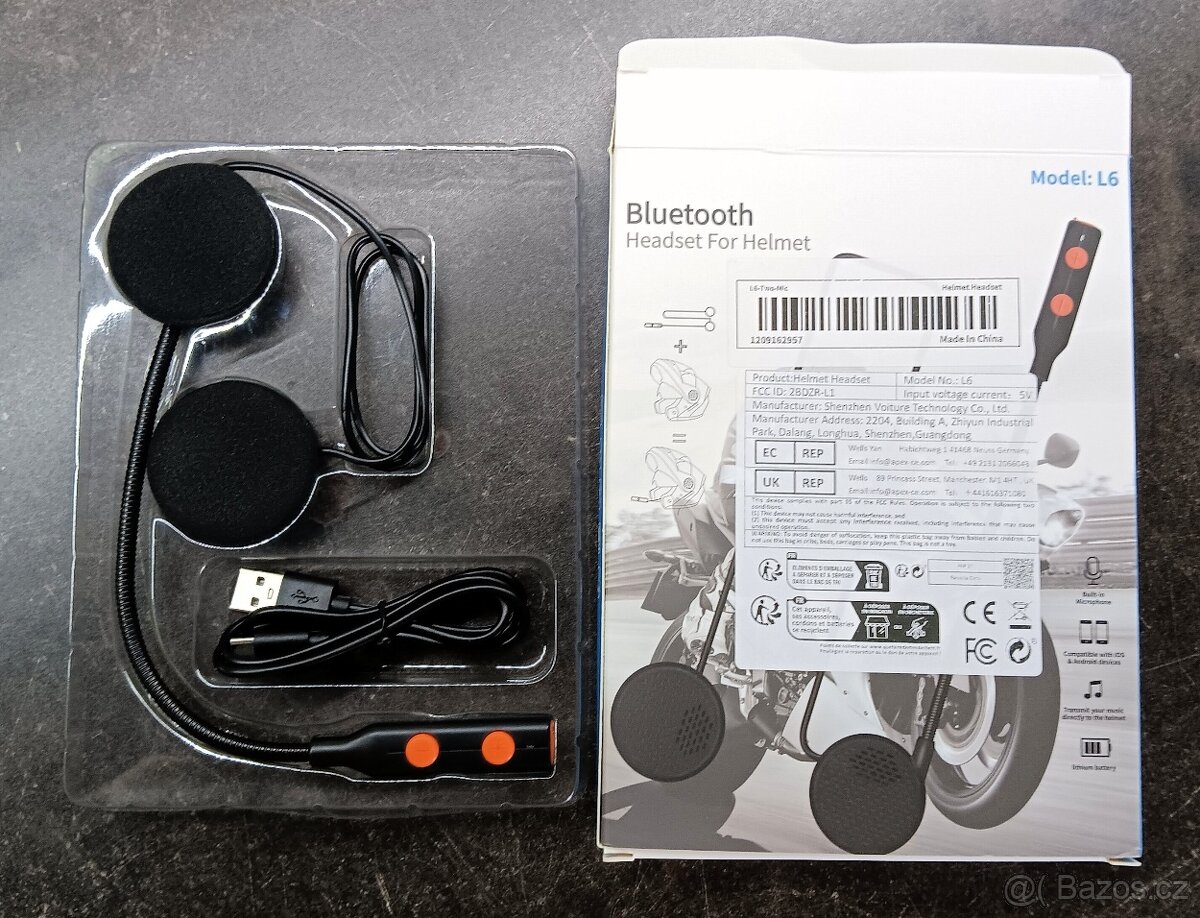 Bezdrátový headset L6 do přilby - NOVÉ
