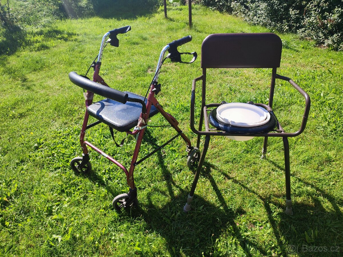 Chodítko a toaletní křeslo.