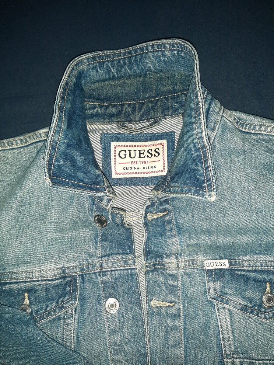 GUESS JEANS BUNDA MODRÁ - XL, 100% STAV Džínová bunda Dziska
