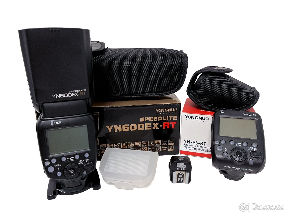 Yongnuo YN600EX-RT, YN-E3-RT a TF-334