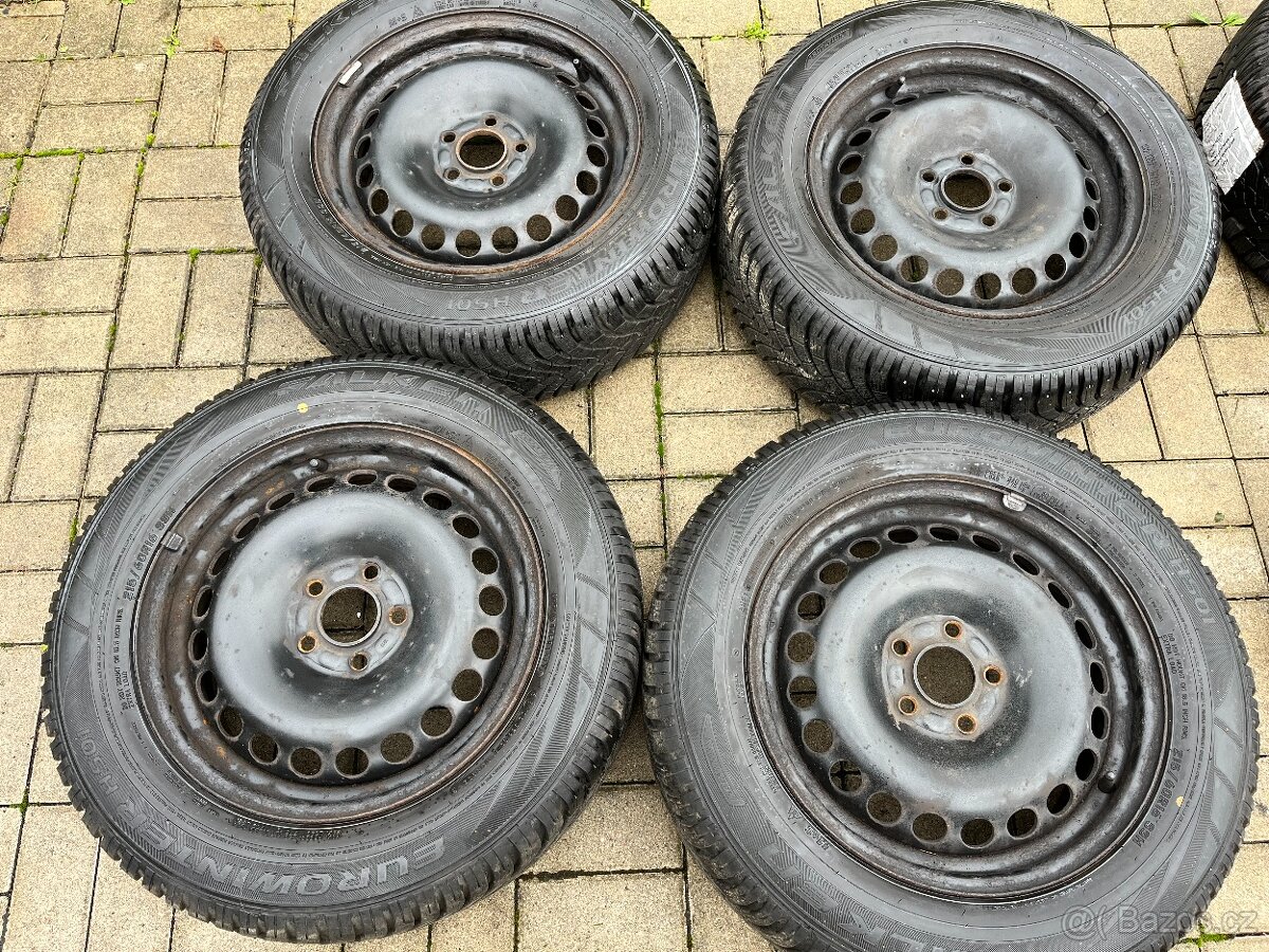 4x plechové disky 5x108 R16, zimní pneu 99%