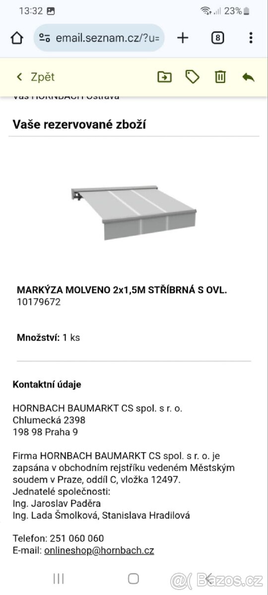 Markýza Molveno 2x1,5m, stříbrná