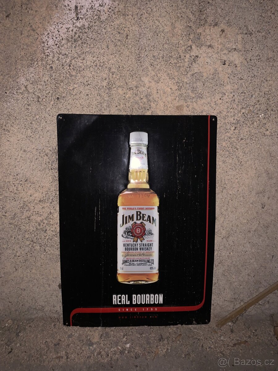 Reklama plechová cedule Jim Beam Real bourbon alkohol