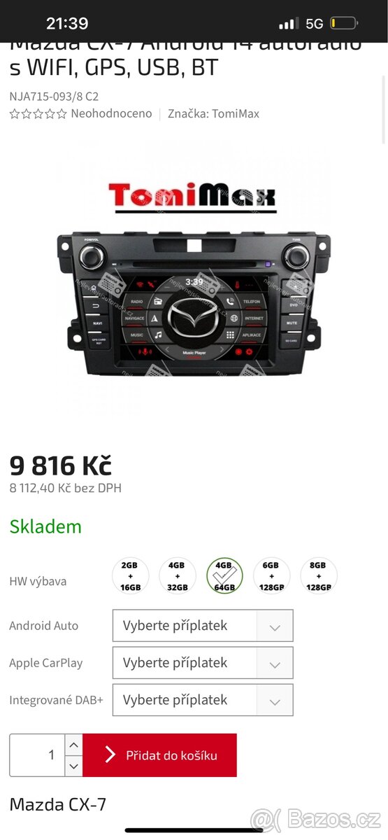Autorádio mazda cx7