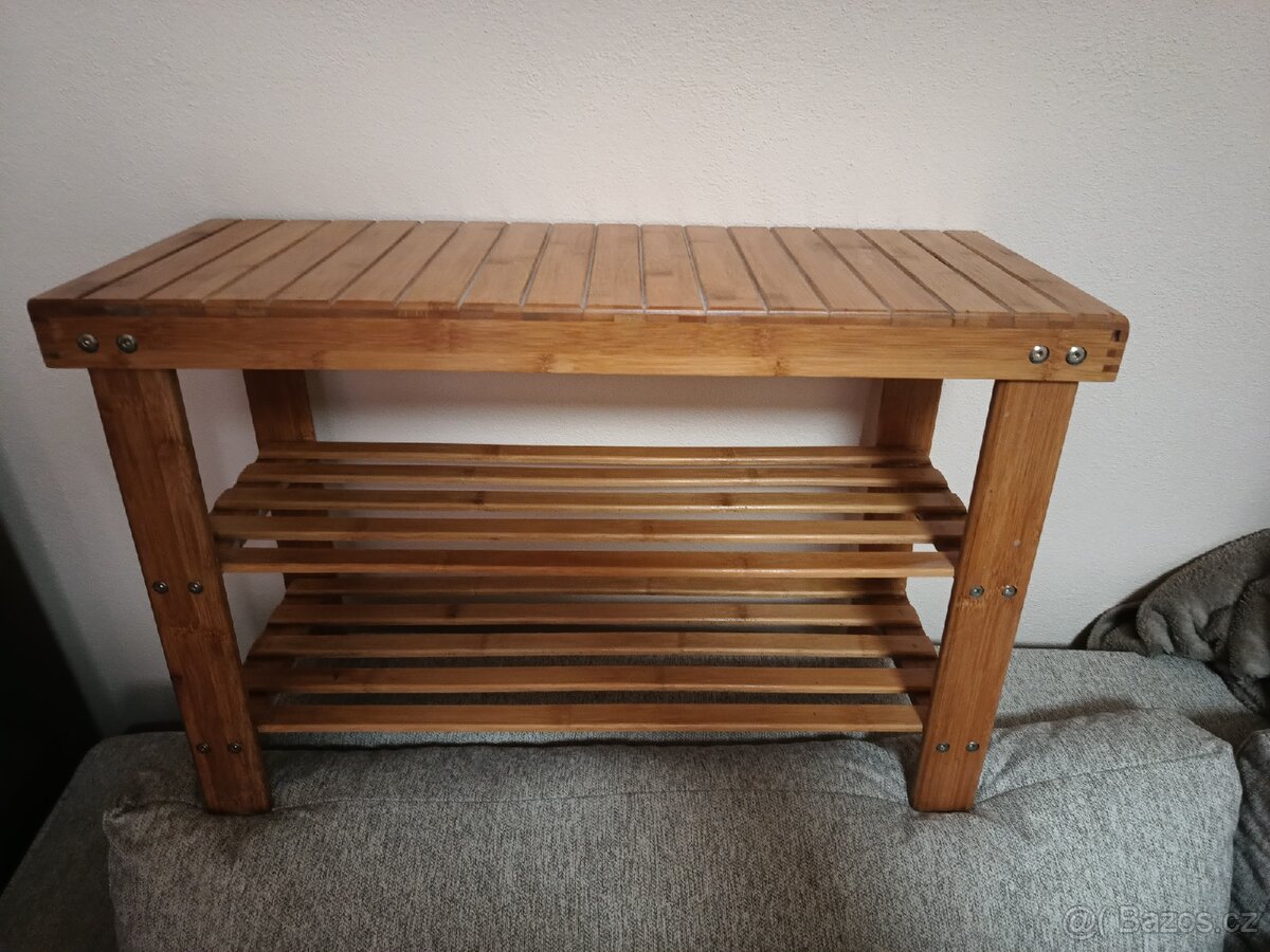 Bambusová lavice s policemi na boty Milos