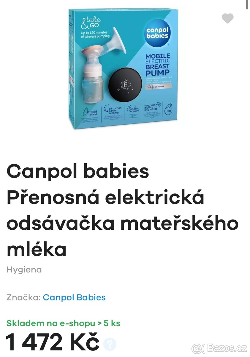 Prenosná elektrická odsávacka materského mleka