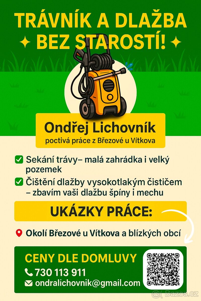 Sekání trávy, údržba zahrad a čištění dlažby – Březová a oko