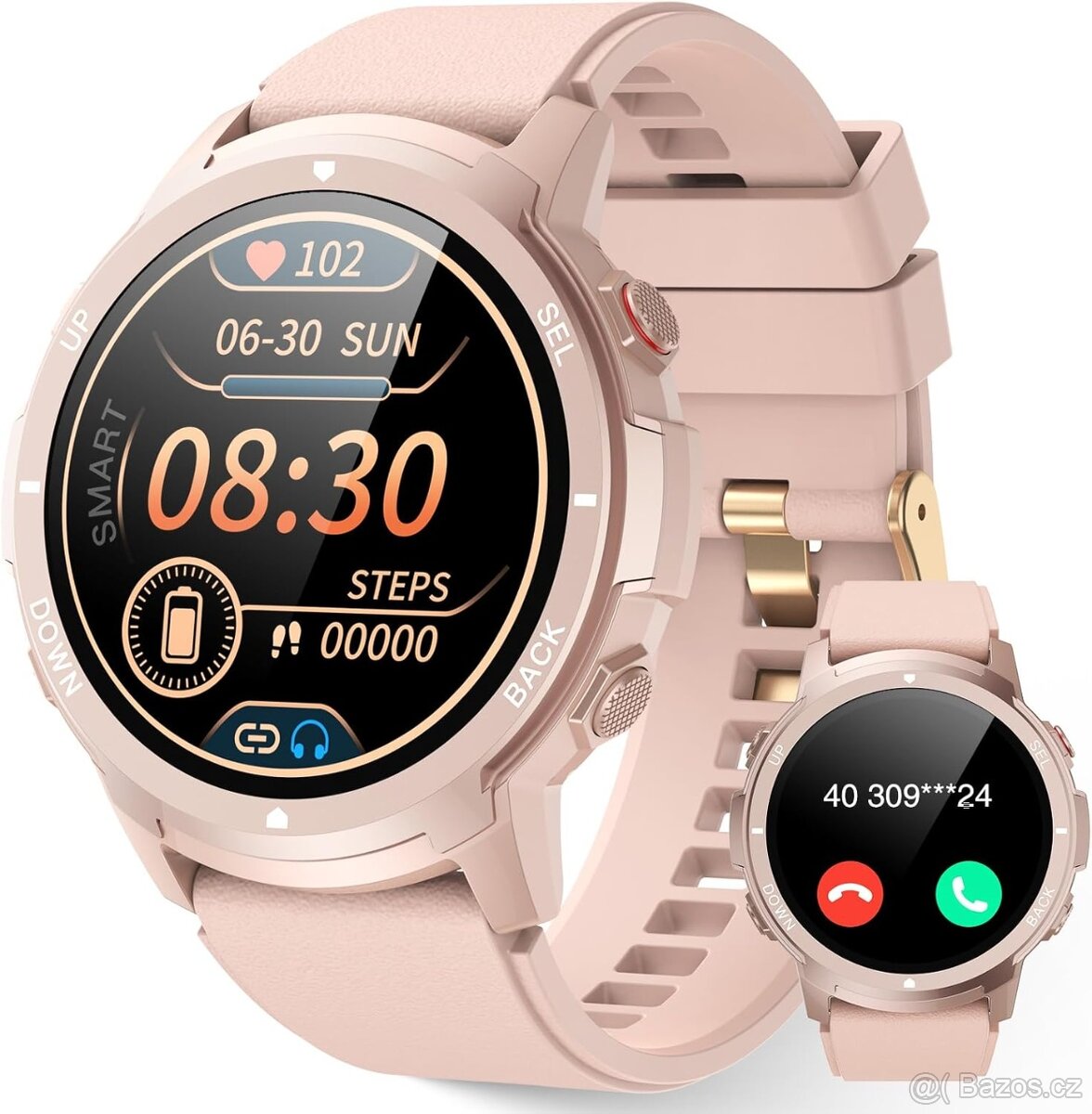 Chytré hodinky S52 – 1,39" volání, IP68, v češtině / růžové