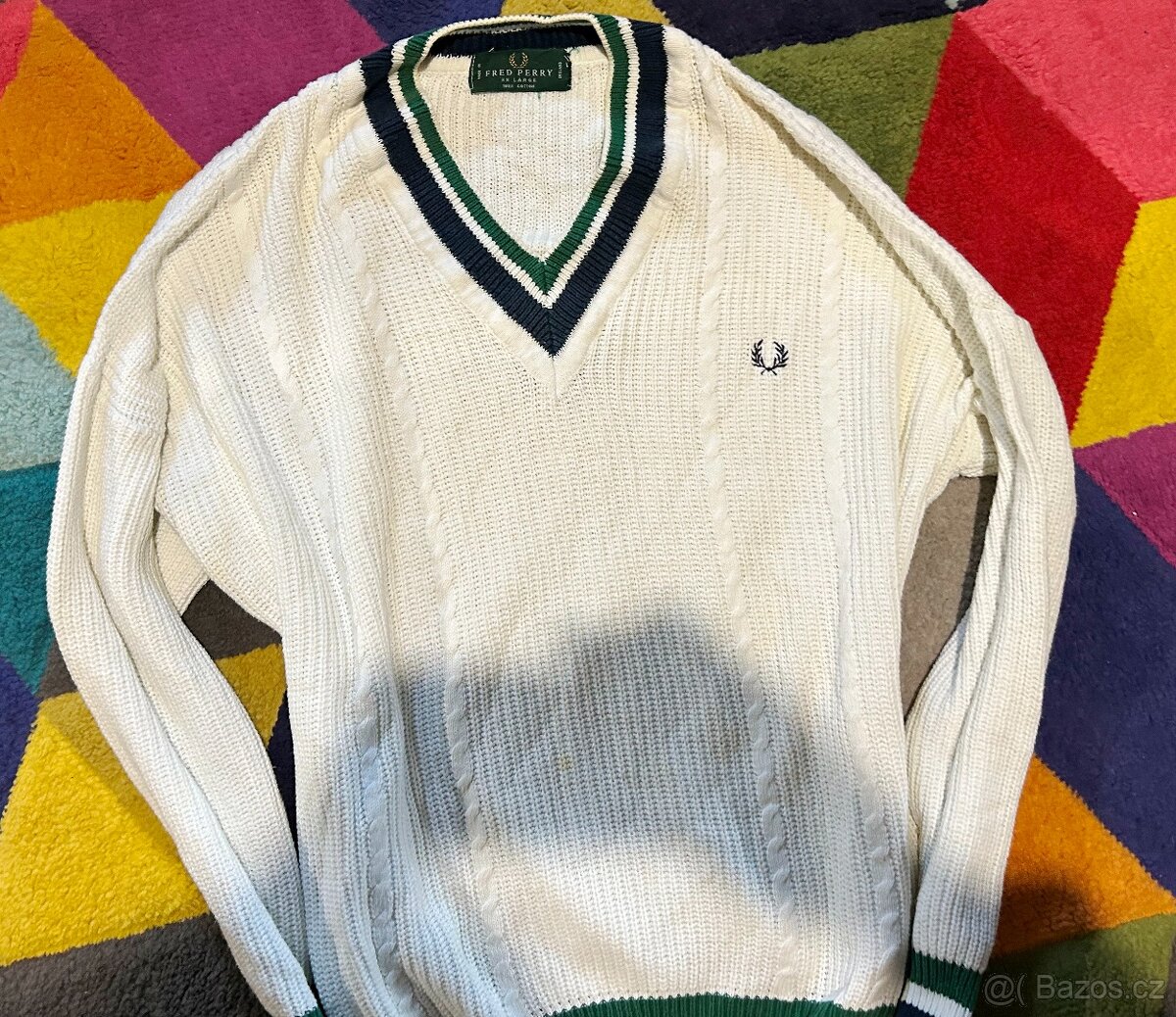 FRED PERRY  PÁNSKÝ ELEGANTNÍ TEPLÝ V NECK SVETR XXL LARGE