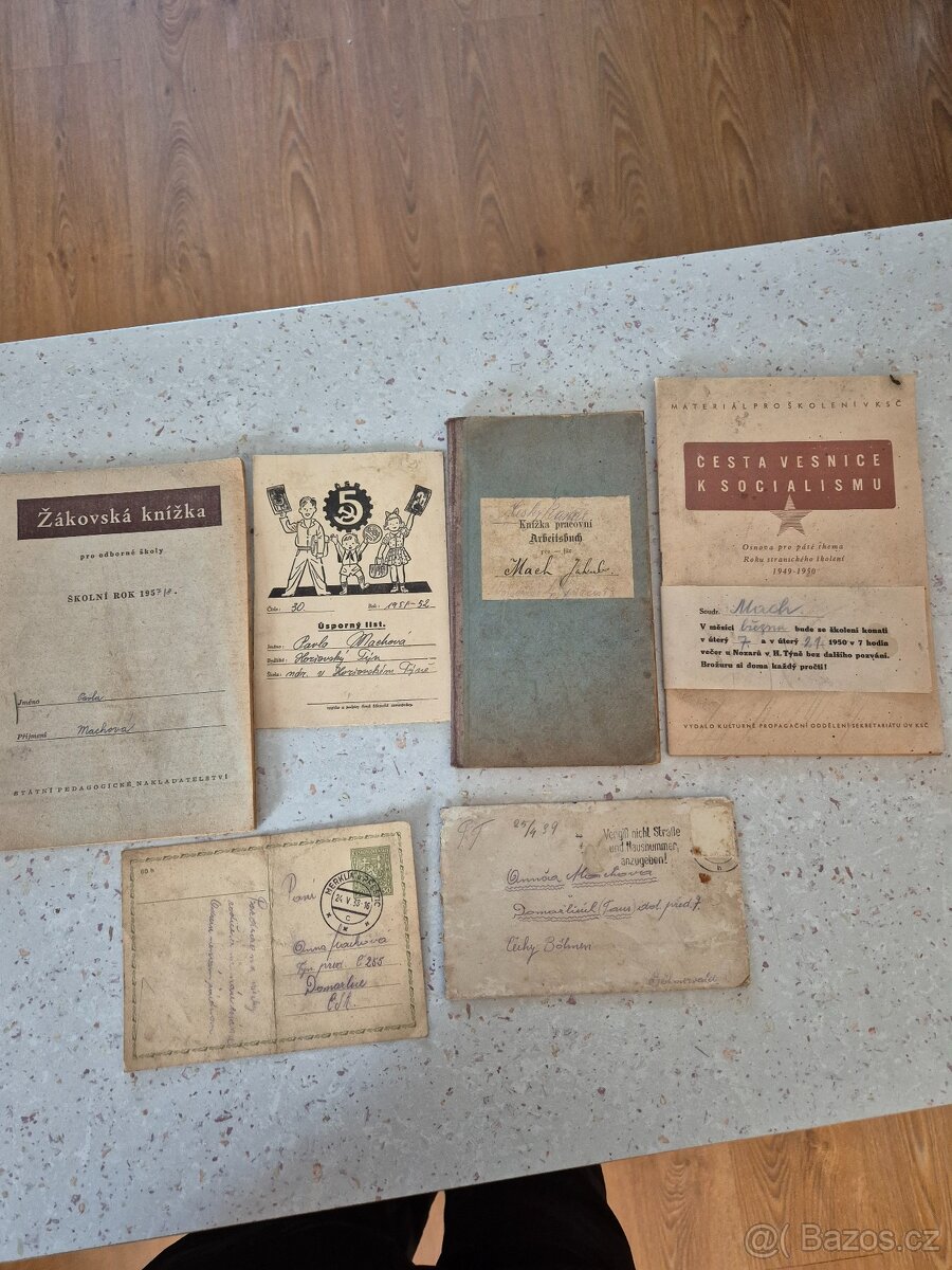 Arbeitsbuch, žákovská knížka, úsporný list,pohled