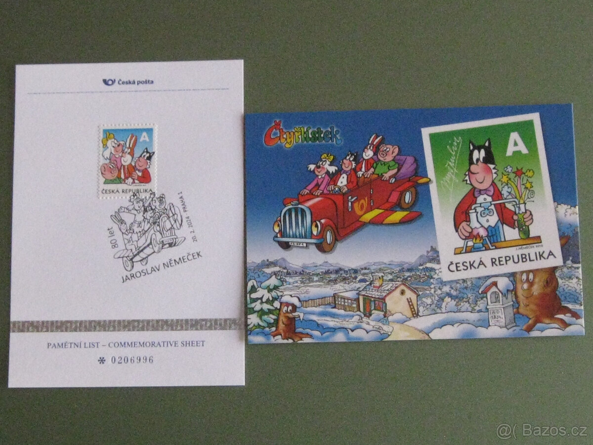 ČTYŘLÍSTEK- pohlednice+ pamětní list