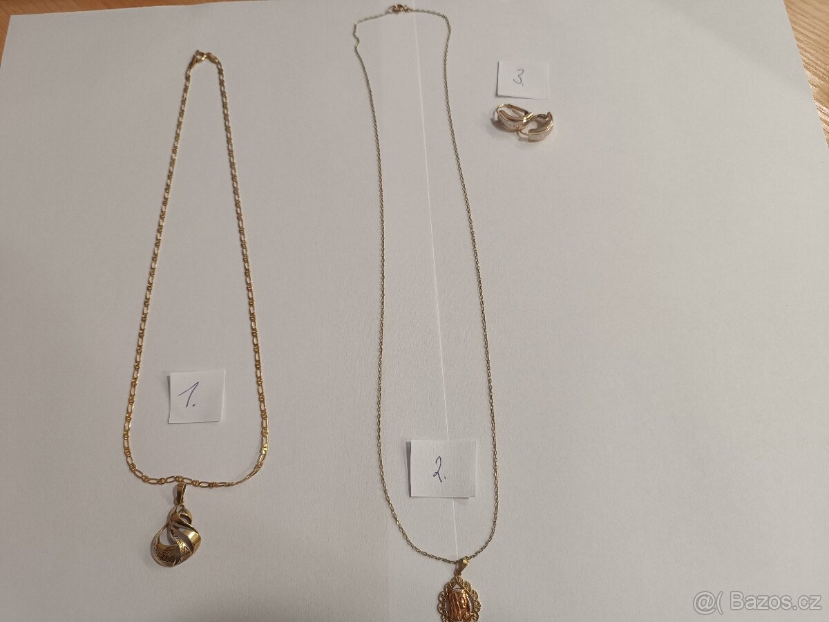 Zlaté řetízky, přívěsky a náušnice 585/1000 14kt