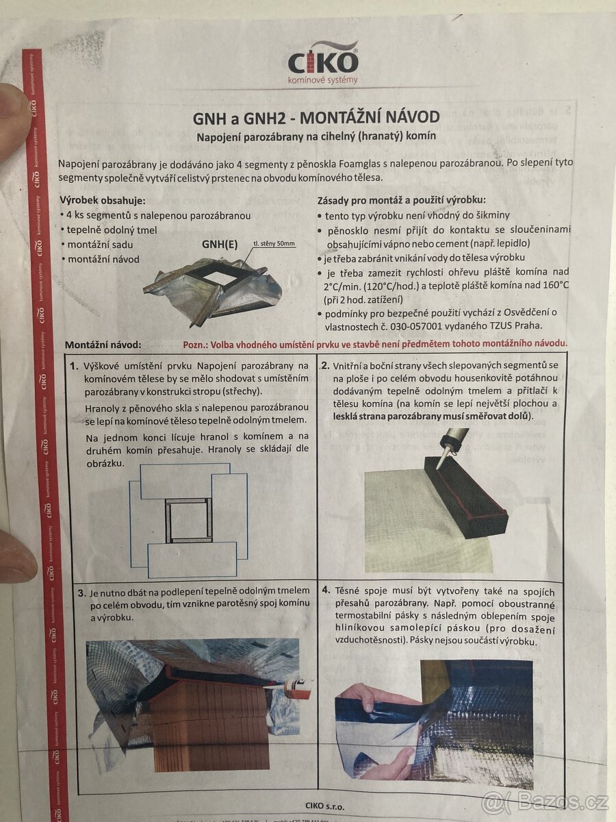 Napojení parozábrany na komín