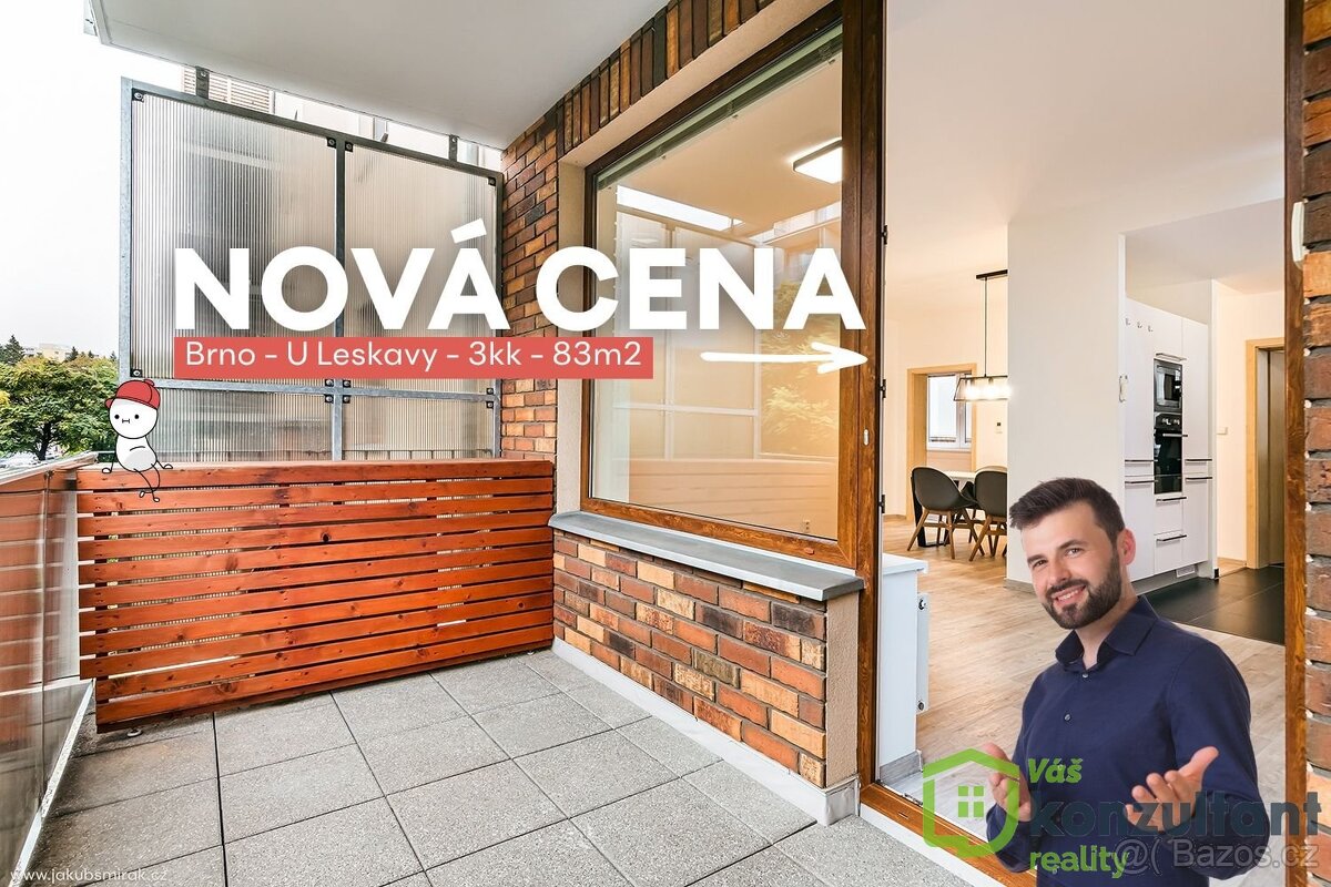 Prodej bytu 3+kk 83m2 s balkónem 8 m², Brno - Starý Lískovec