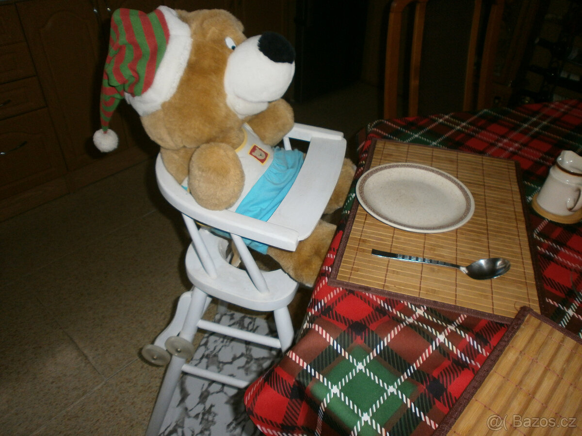 Retro dřevěná - dětská rozkládací židlička a houpátko