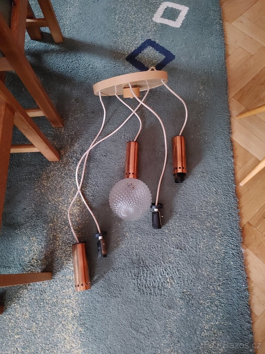 Retro lustr pětiplamenný, skleněné koule