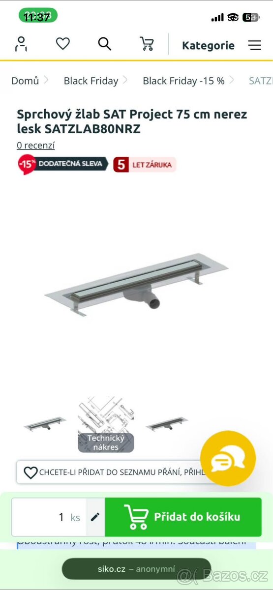 Sprchový žlab-set do sprchového koutu