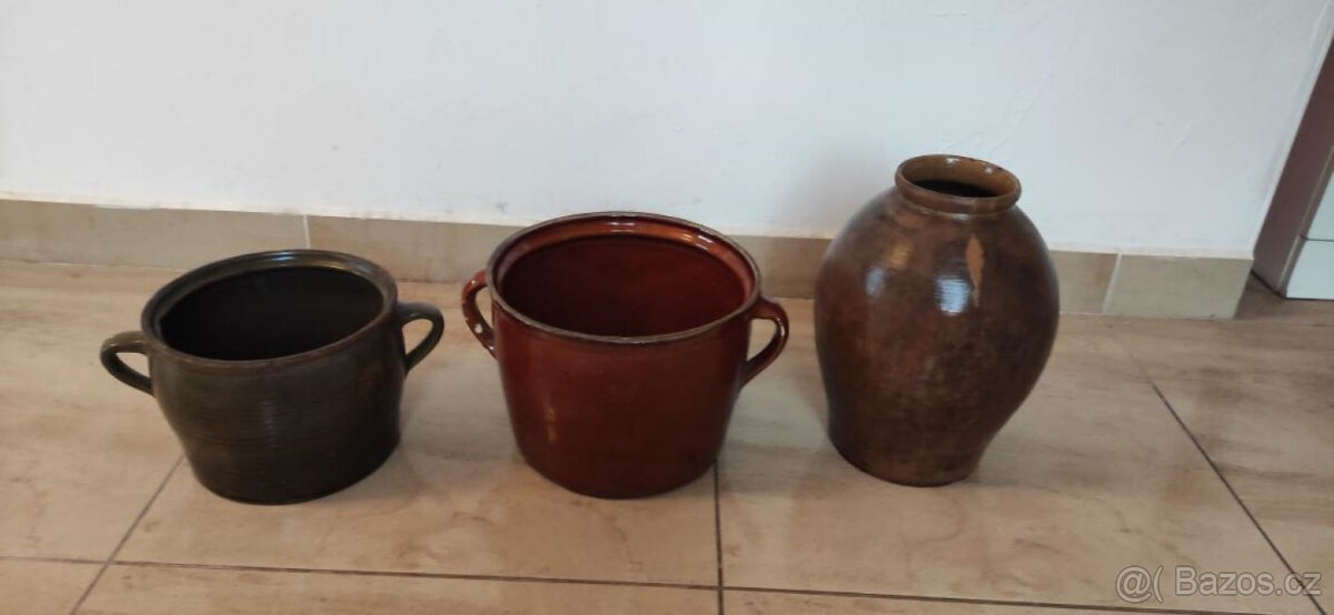 Starý kameninový hrnec „sádelňák“ 3ks
