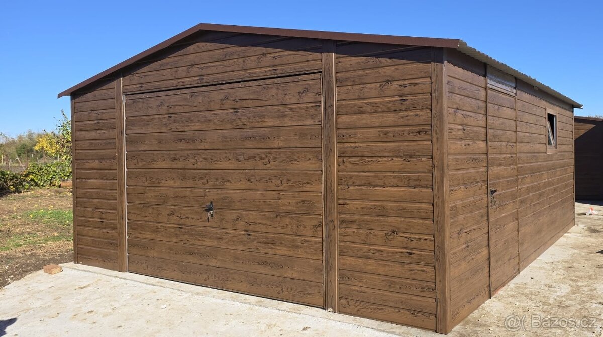 Plechová garáž 5x5m drevodekor
