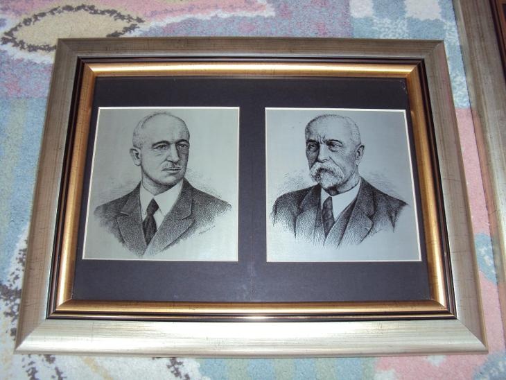 Tomáš Garrigue Masaryk a Edvard Beneš - 2 lepty na plechu