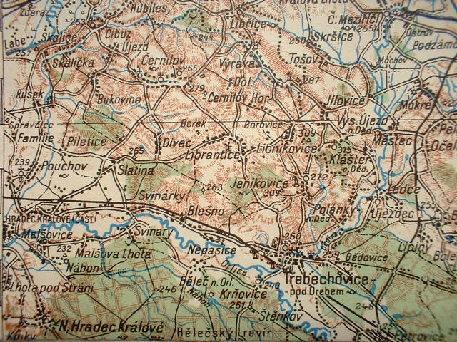 Mapa Východoèeského kraje od Hradec Králové 20 léta
