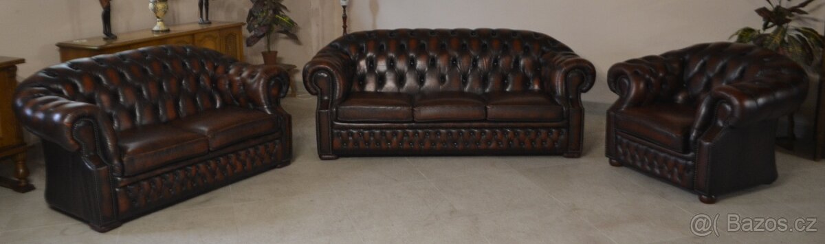 Kožená originál Chesterfield souprava 3+2+1.CENTURION