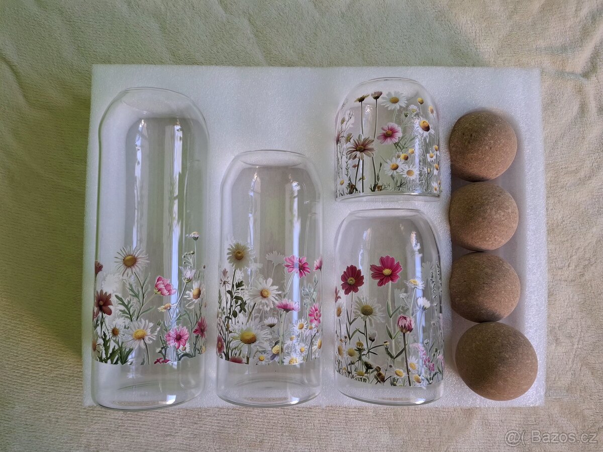 Skleněné dózy set 4ks Jarní