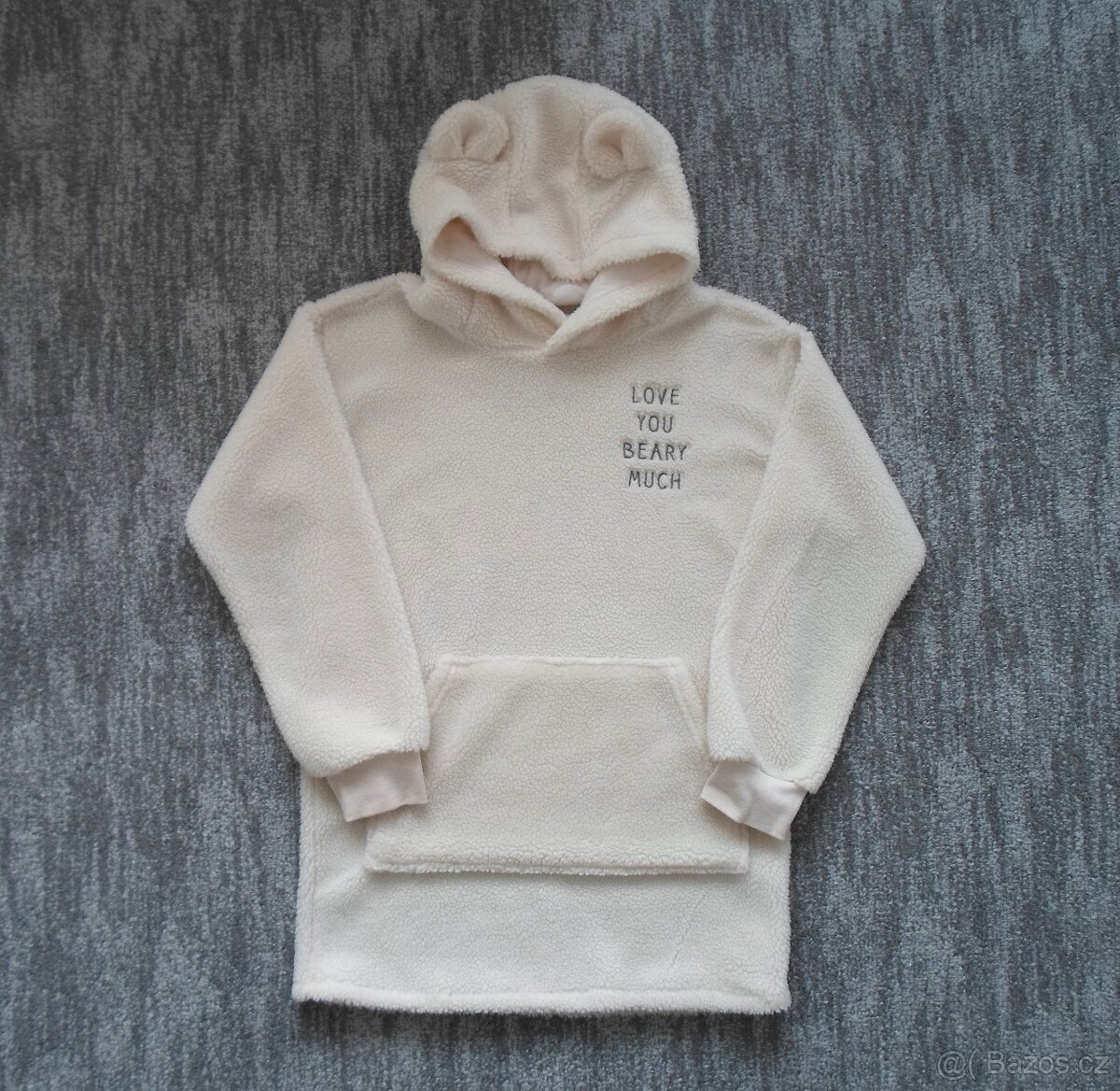 Bílá krémová chlupatá mikina medvěd - 158