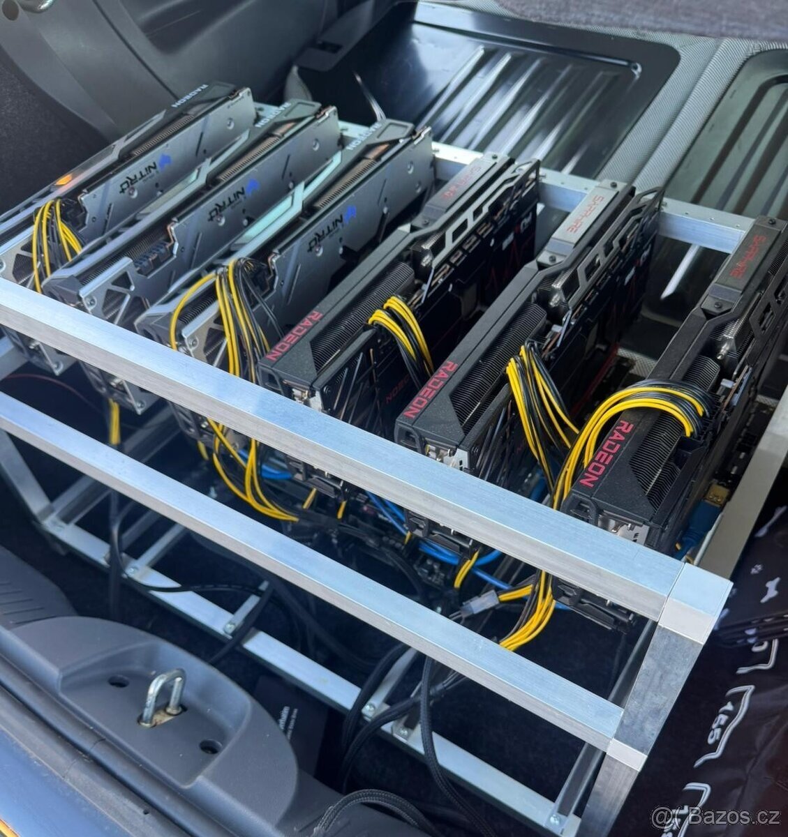 mining rig na 6 gpu + risery a kabeláž