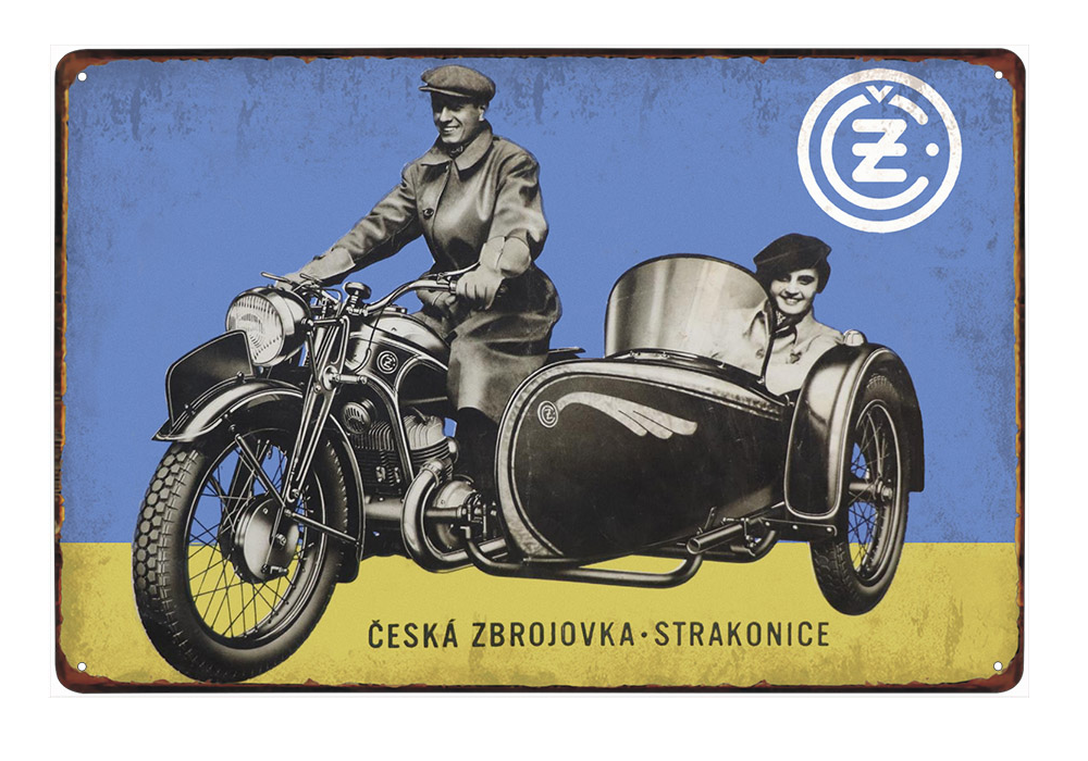 cedule plechová - Čezeta: Česká zbrojovka Strakonice-sidecar
