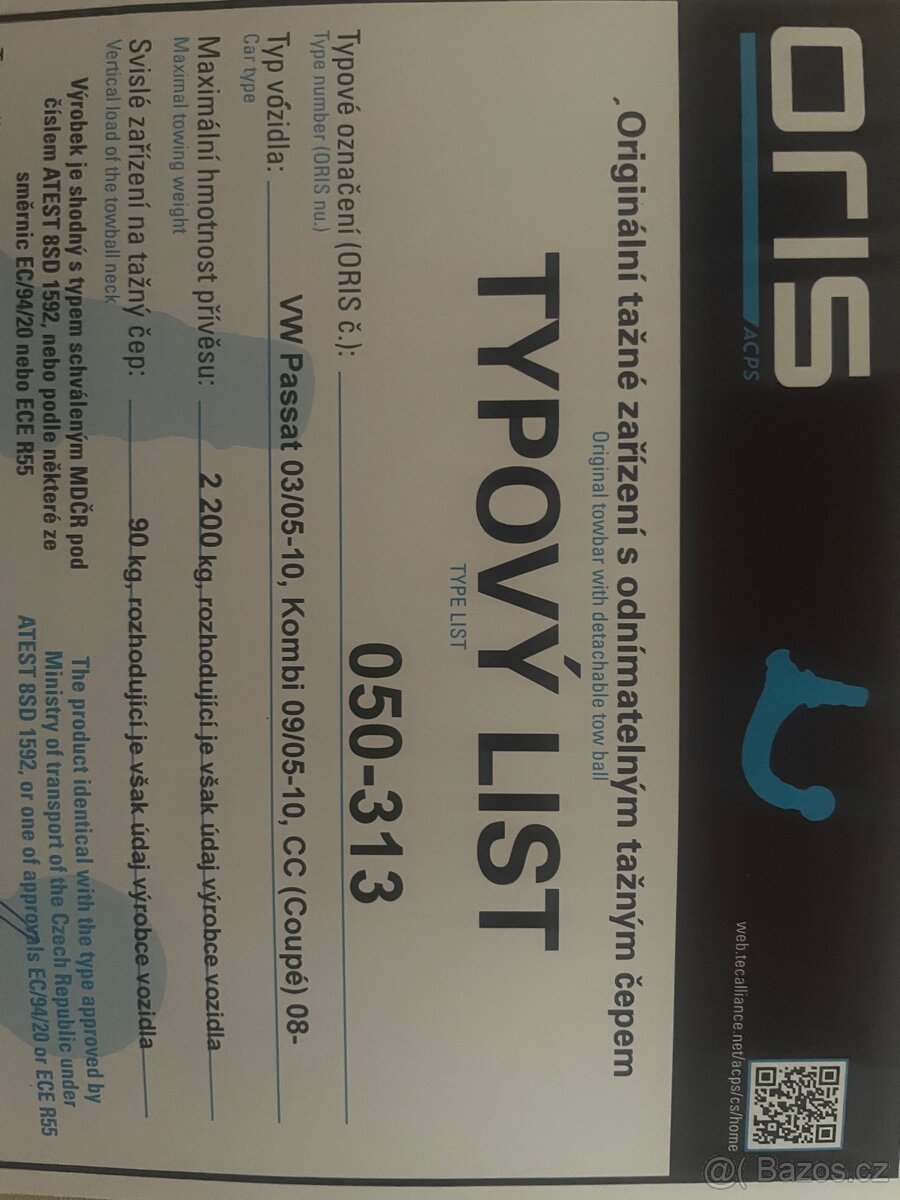 Tažné zařízení VW passat B6 a passat CC odnímatelné zánovní