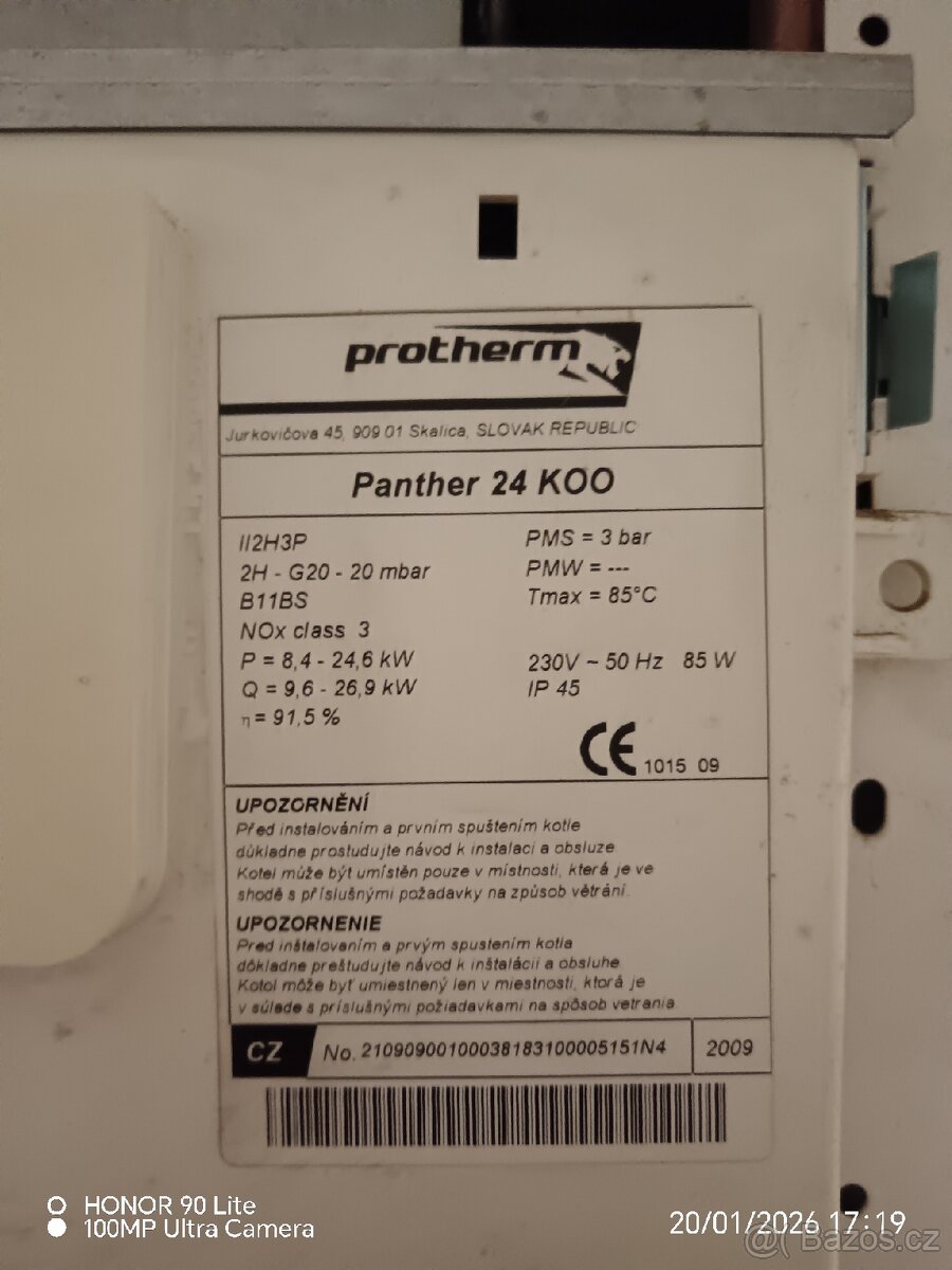 Plynový kotel Protherm 24KOO