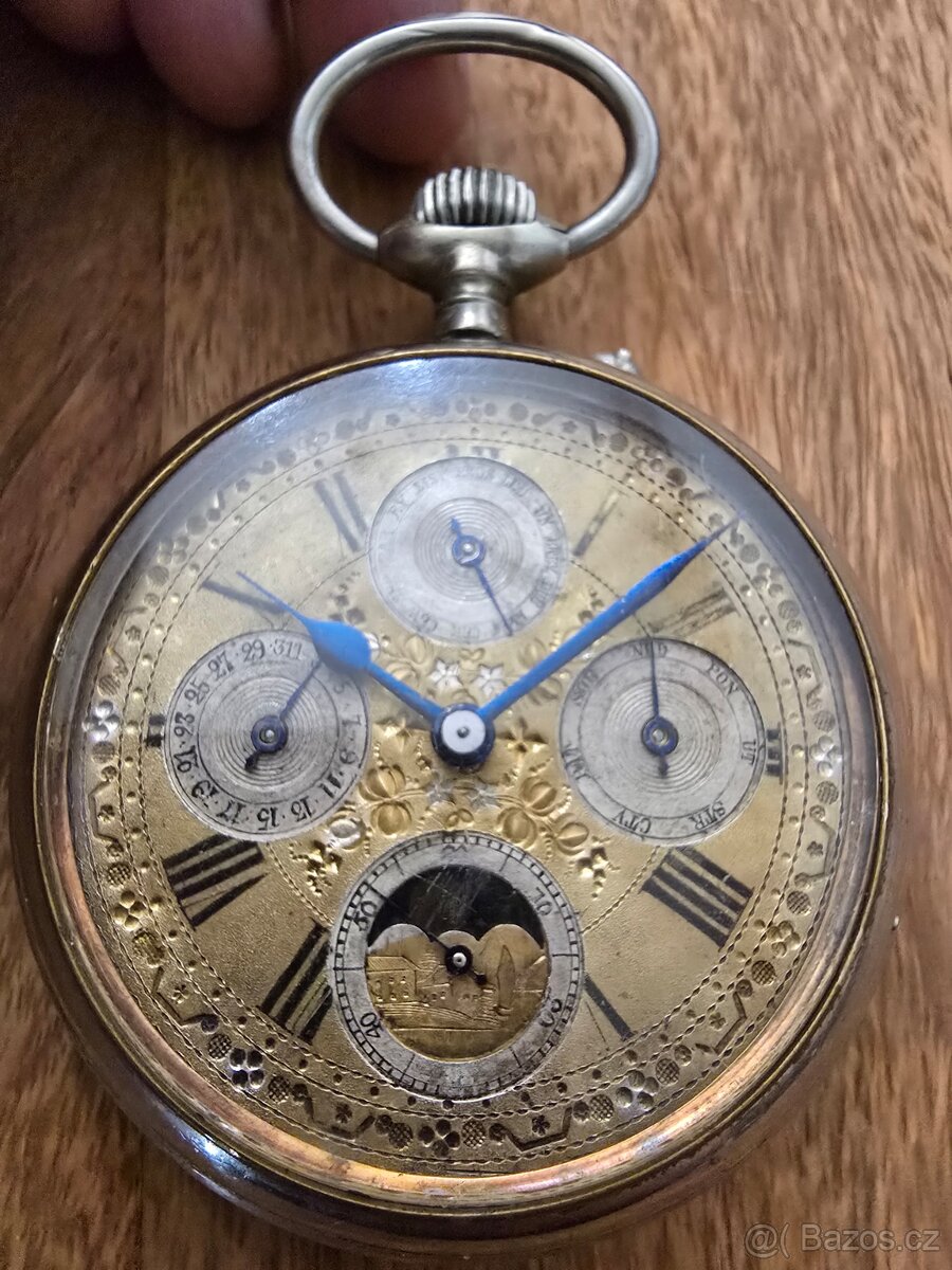Starožitné kapesní hodinky s kalendářem a lunárními fázemi