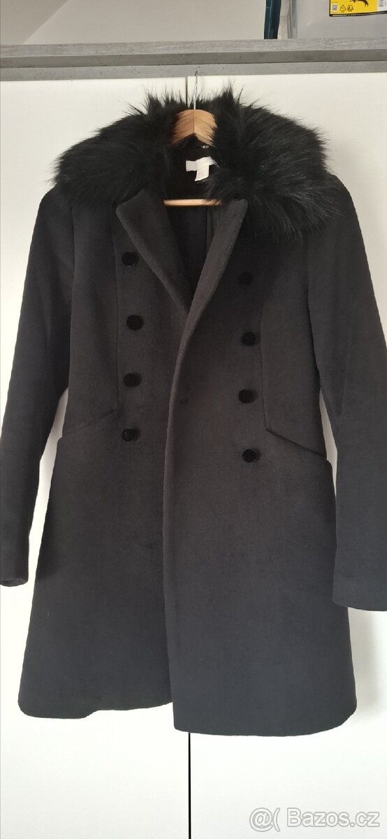 Dámský zimní kabát,elegantný,černý s odepínatelnou kožešinou