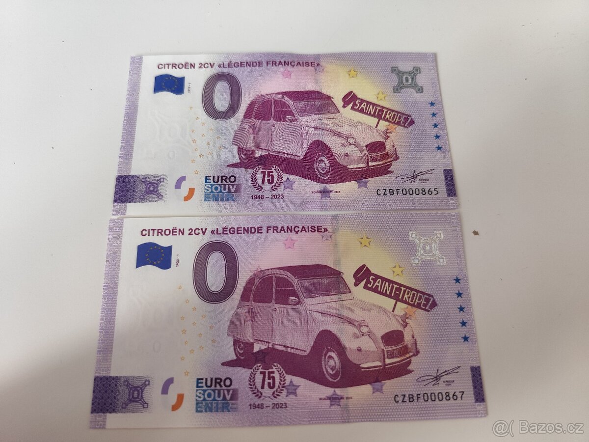 0 euro souvenir bankovka „Citroën 2CV – 75 let“