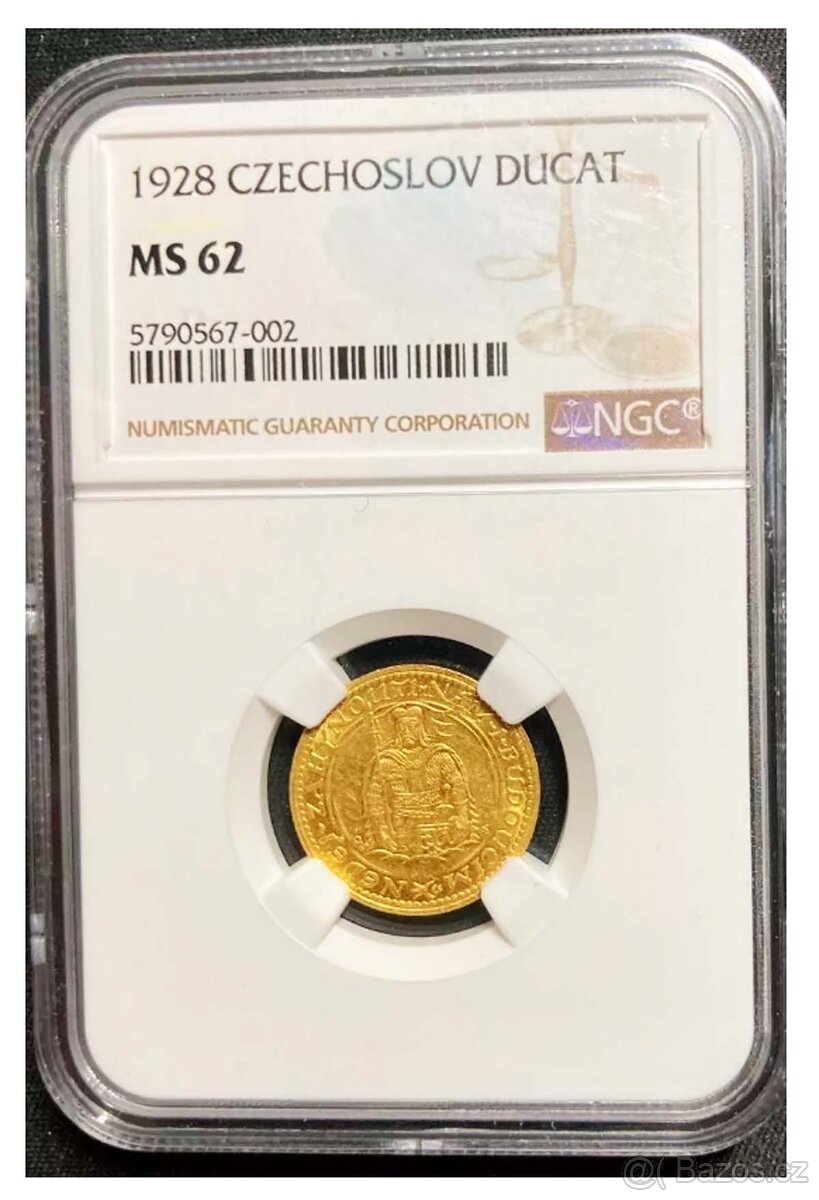 Svatováclavský dukát 1928, certifikace NGC MS 62