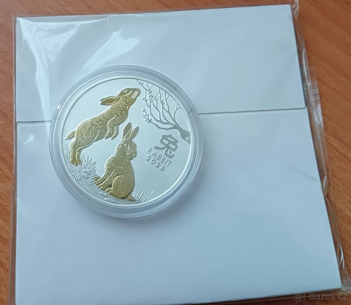 Stříbná mince Lunar III 1 oz (rok 2023 králík pozlacená)
