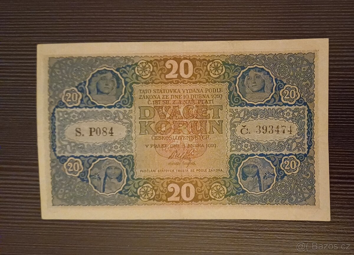 20kc 1919 neperforovana A.Mucha
