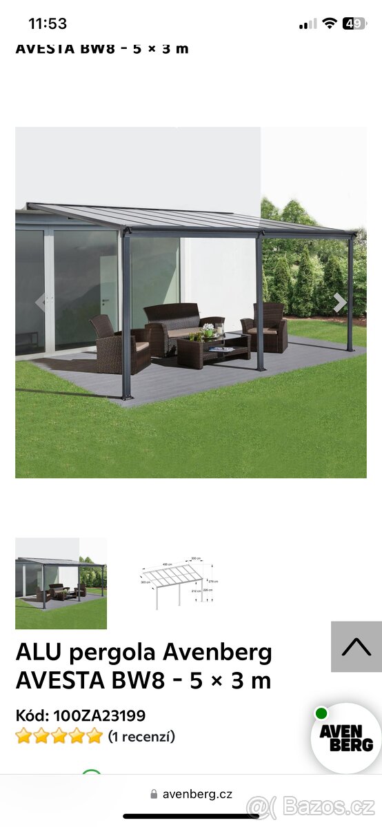 ALU pergola AVESTA BW8 - 5 x 3 m
