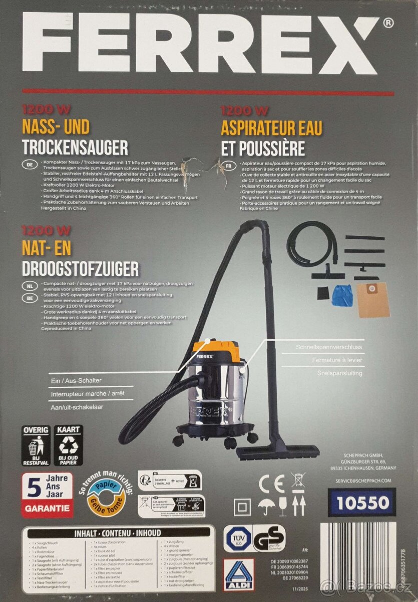 Vysavač Profi nerez,1200 W,Německo, 5 roků záruky