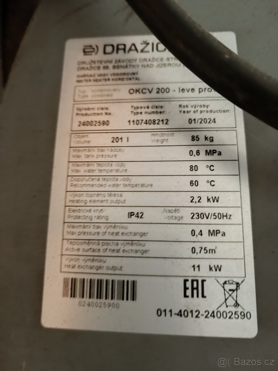 Kombinovaný bojler OKCV 200 l vodorovný