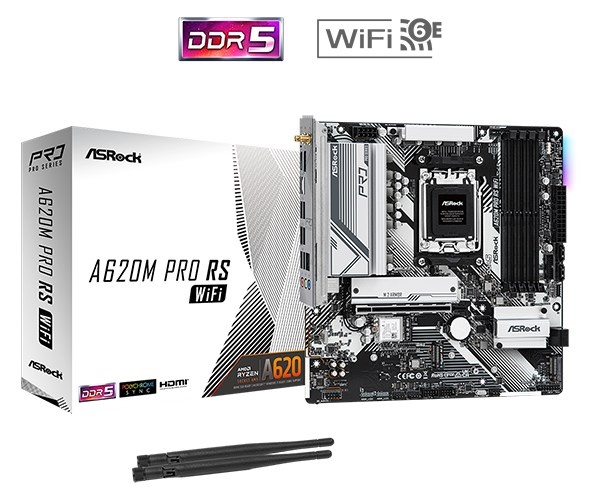 ASRock MB Sc AM5 A620M Pro RS WiFi, AMD A620, 4xDDR5, HDMI