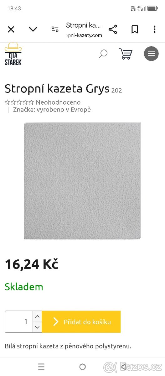 Nové stropní polystyren kazety se zámkem 50x50 cm na 22m2