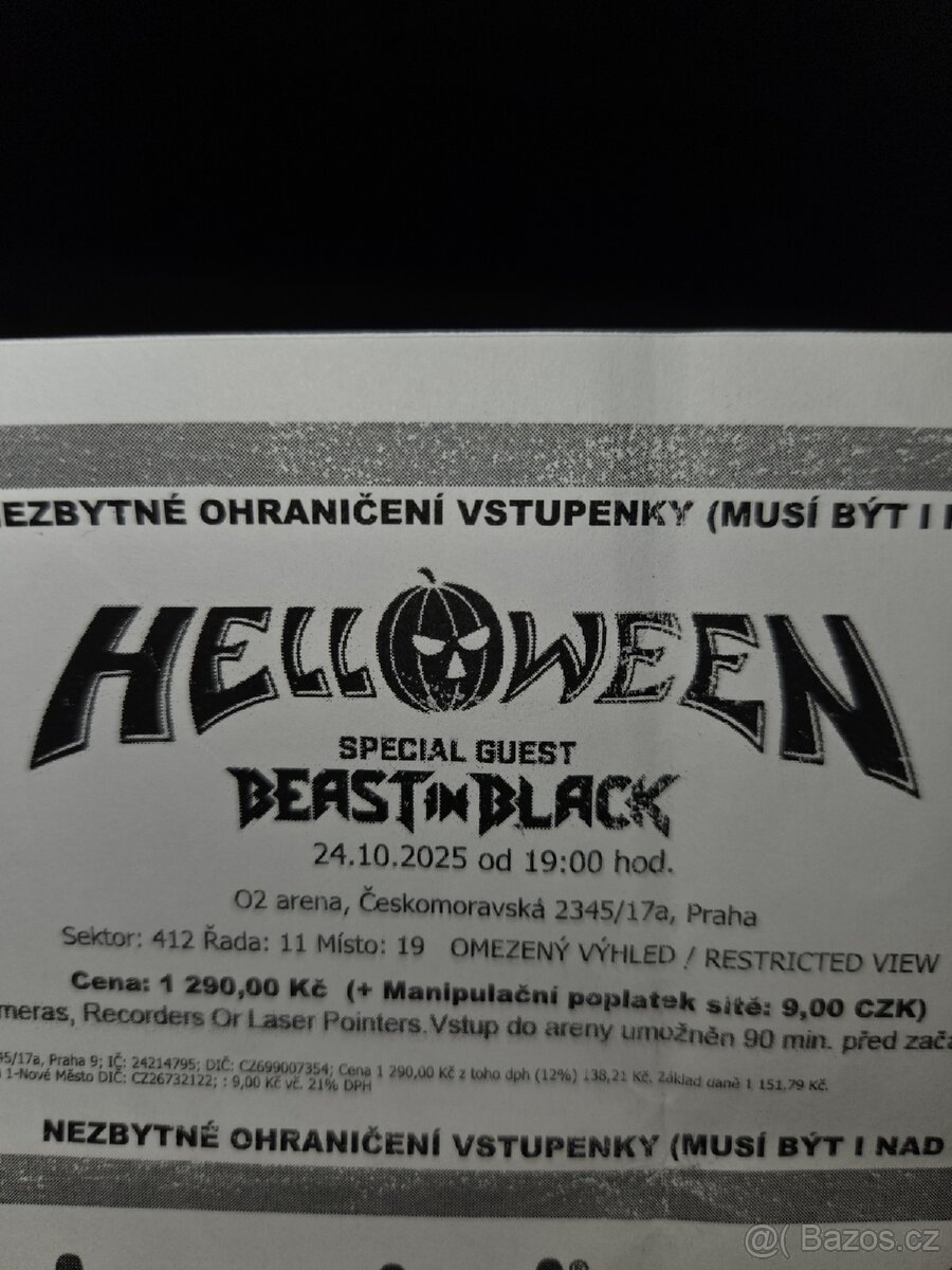 Helloween praha O2 Arena + ubytování v hotelu