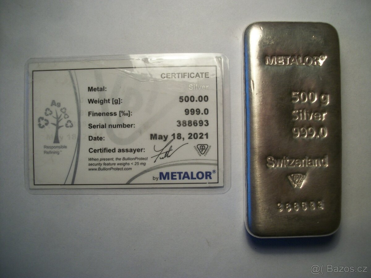 500g investiční stříbrný slitek | Metalor